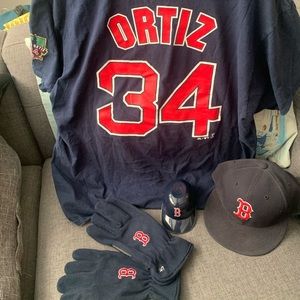 Boston Red Sox Bundle XL T Shirt, Cap, Gloves, Mini Helmet